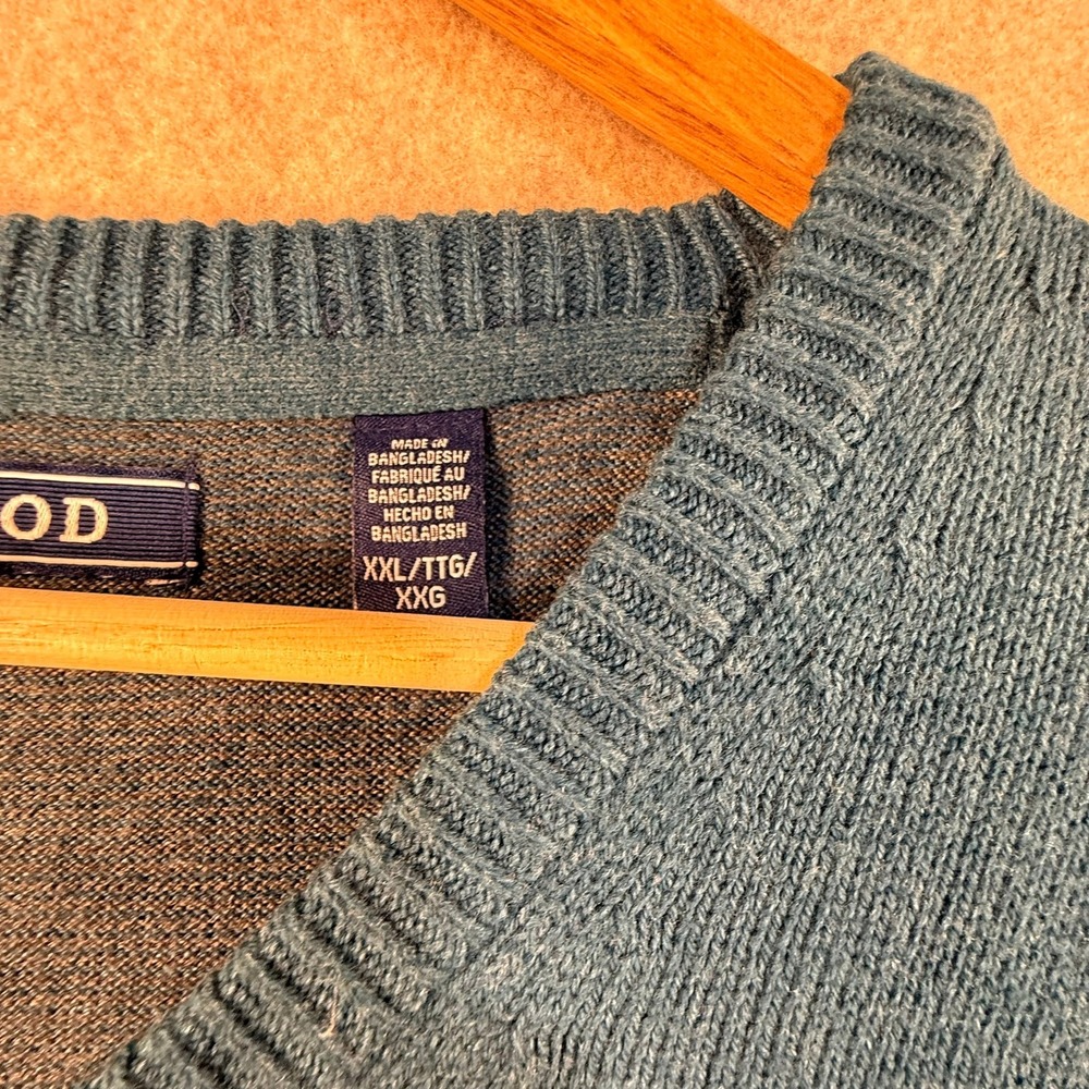IZOD Mens V-Neck Sweater Blue Heathered Knit Pullover XXL Long Sleeve Logo - Picture 7 of 7